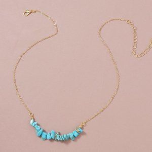 Southwestern Gold & Turquoise Crushed Stone Bohemian Western Necklace NEW